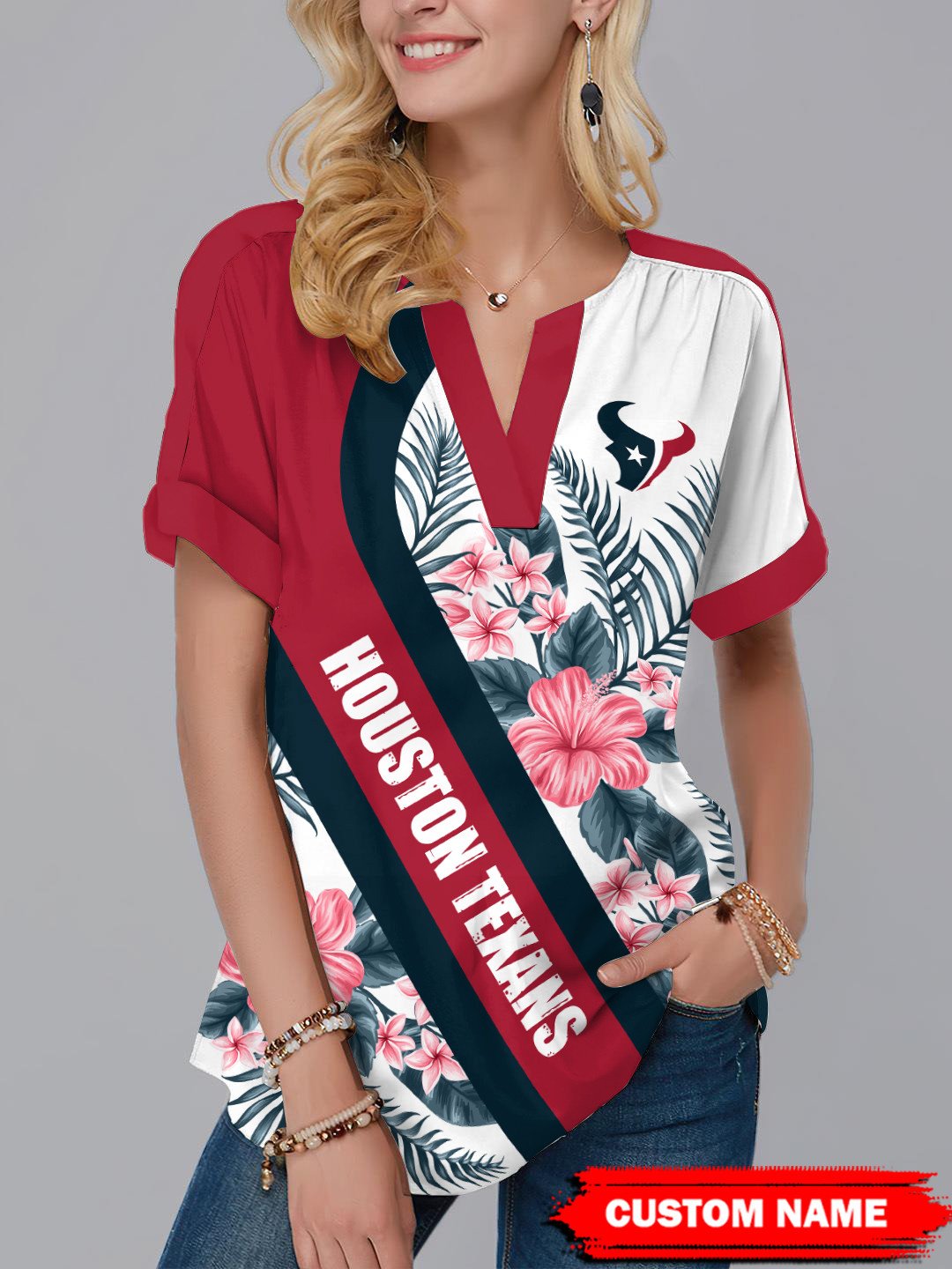 Houston Texans Personalized Fashion Short Sleeve V-Neck Shirt  AZSSV205