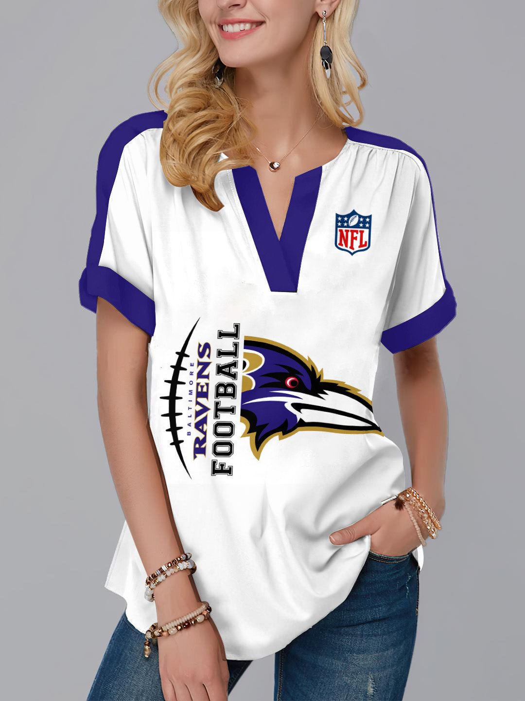 Baltimore Ravens Fashion Short Sleeve V-Neck Shirt AZSSV215