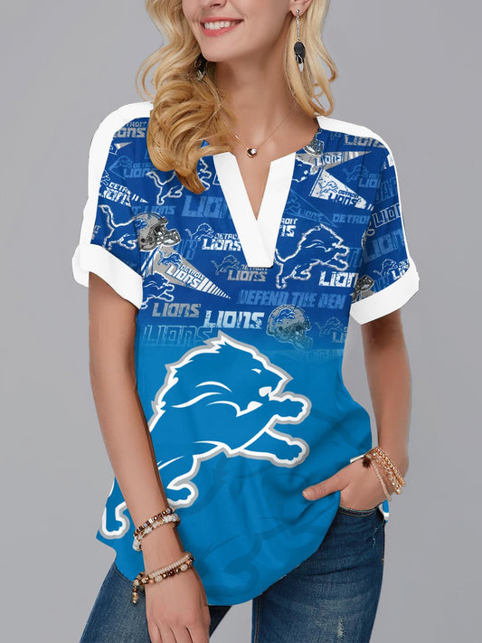 Detroit Lions Fashion Short Sleeve V-Neck Shirt AZSSV213
