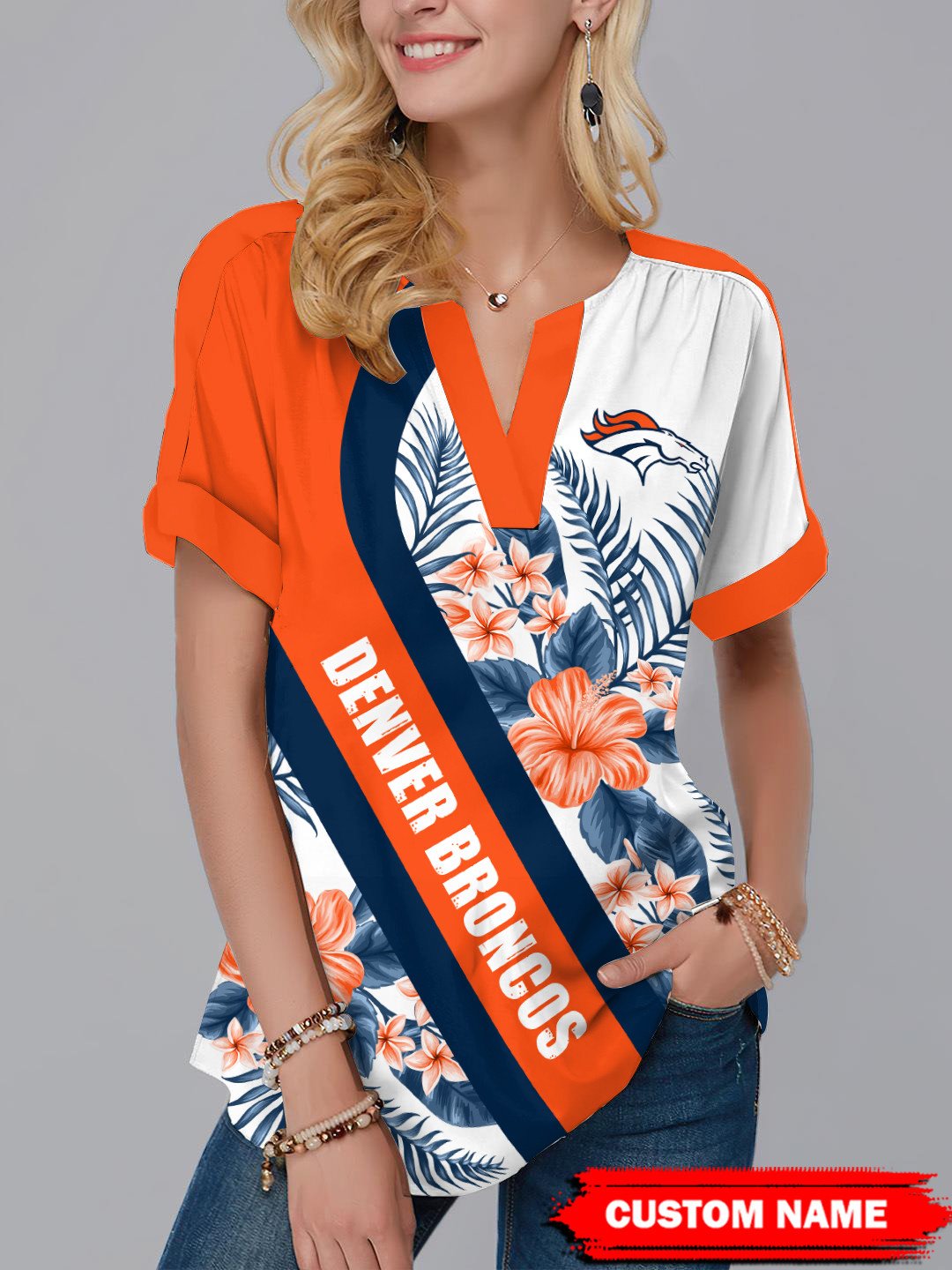 Denver Broncos Fashion Short Sleeve V-Neck Shirt AZSSV212