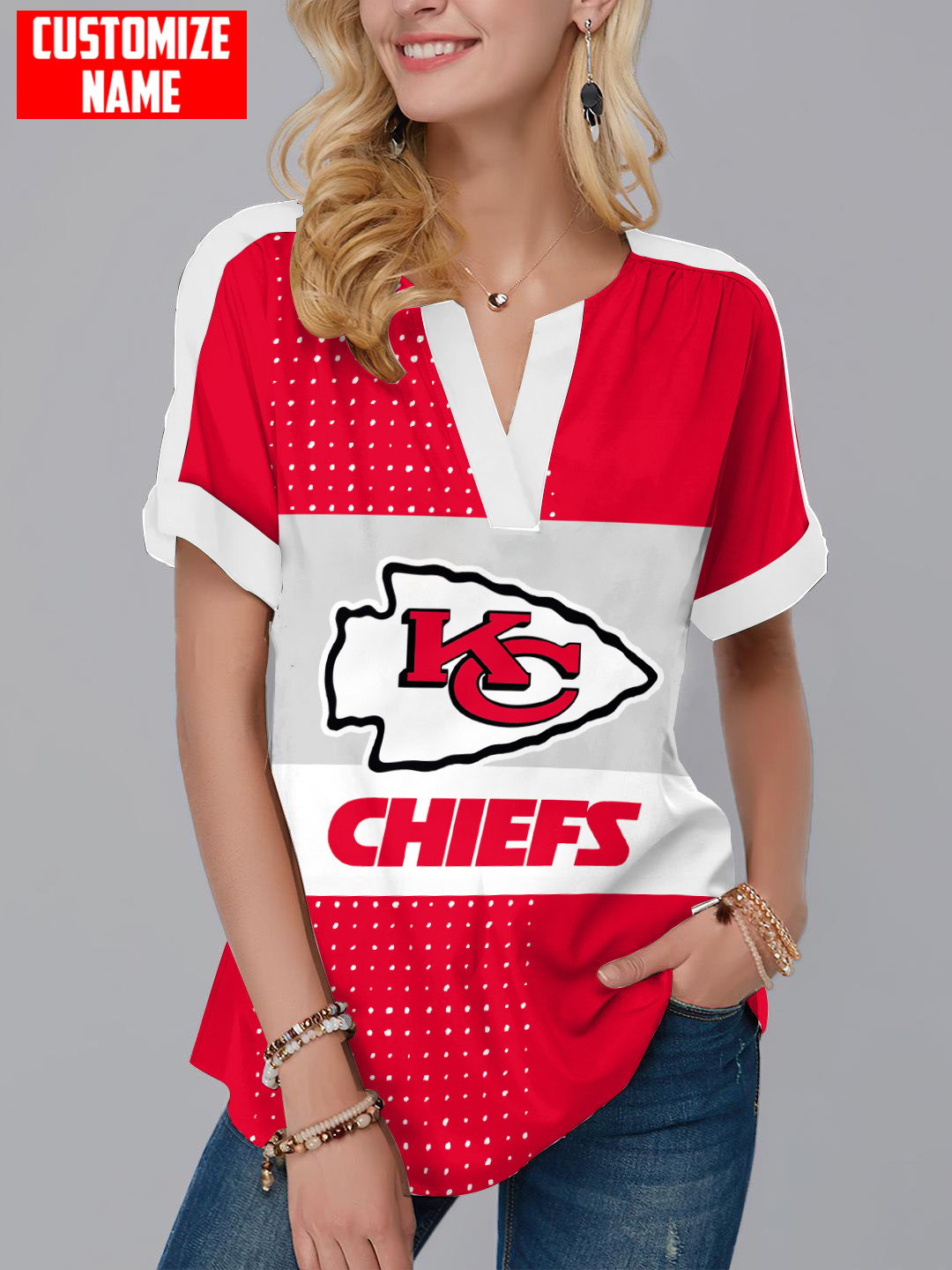 Kansas City Chiefs Personalized Fashion Short Sleeve V-Neck Shirt AZSSV229