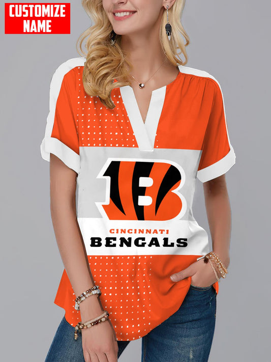 Cincinnati Bengals Personalized Fashion Short Sleeve V-Neck Shirt AZSSV226