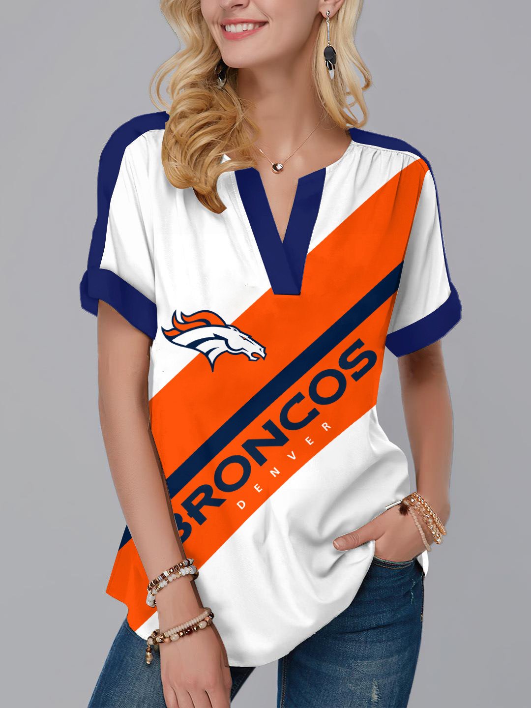Denver Broncos Fashion Short Sleeve V-Neck Shirt AZSSV224