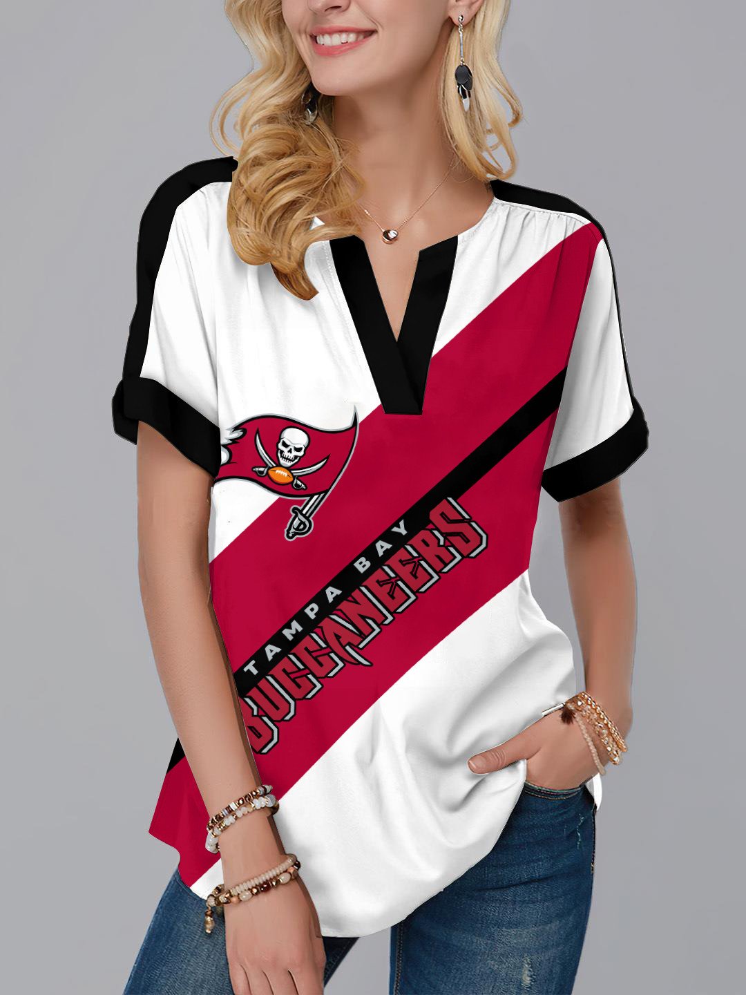 Tampa Bay Buccaneers Fashion Short Sleeve V-Neck Shirt AZSSV223