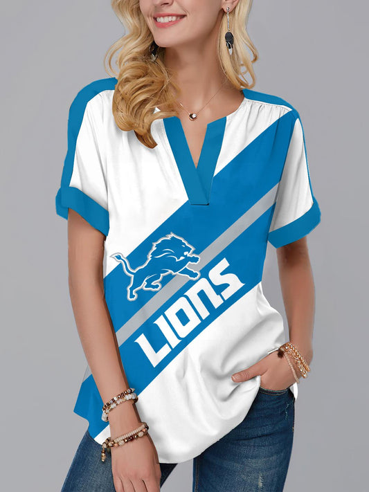 Detroit Lions Fashion Short Sleeve V-Neck Shirt AZSSV216