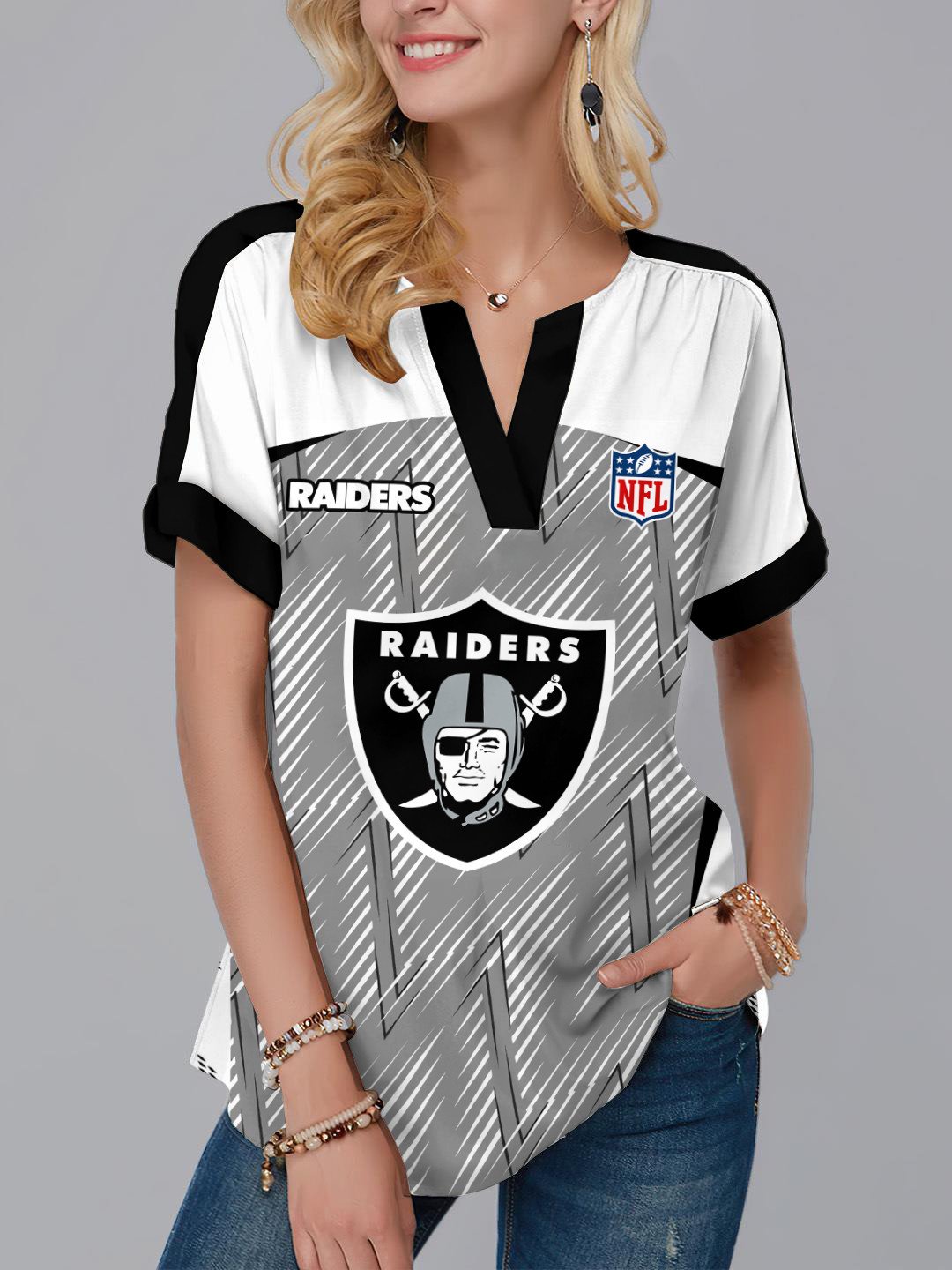 Las Vegas Raiders Fashion Short Sleeve V-Neck Shirt AZSSV238