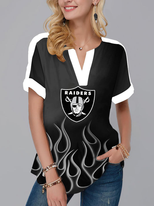 Las Vegas Raiders Fashion Short Sleeve V-Neck Shirt AZSSV233