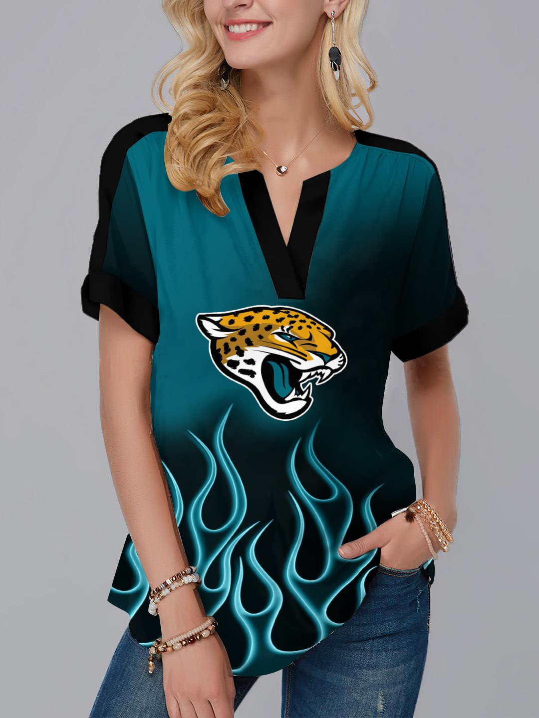 Jacksonville Jaguars Fashion Short Sleeve V-Neck Shirt AZSSV232