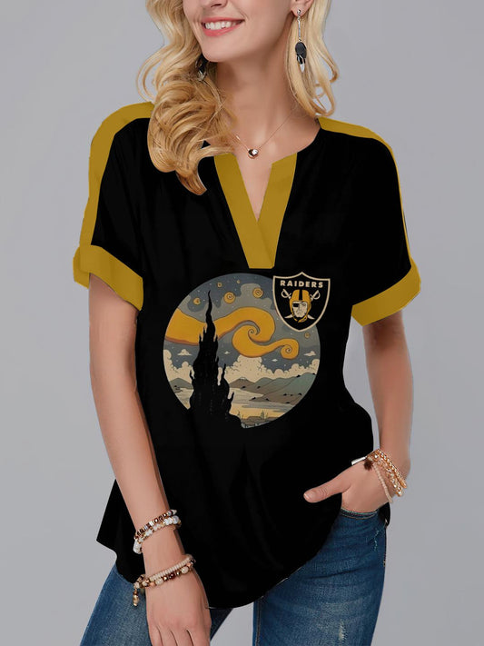 Las Vegas Raiders Fashion Short Sleeve V-Neck Shirt AZSSV249