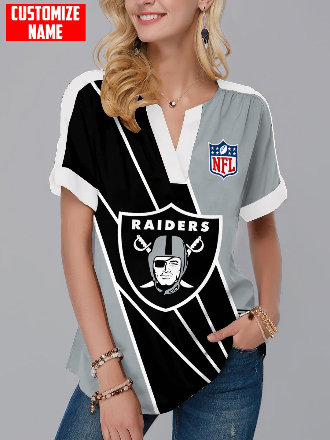 Las Vegas Raiders Personalized Fashion Short Sleeve V-Neck Shirt AZSSV278