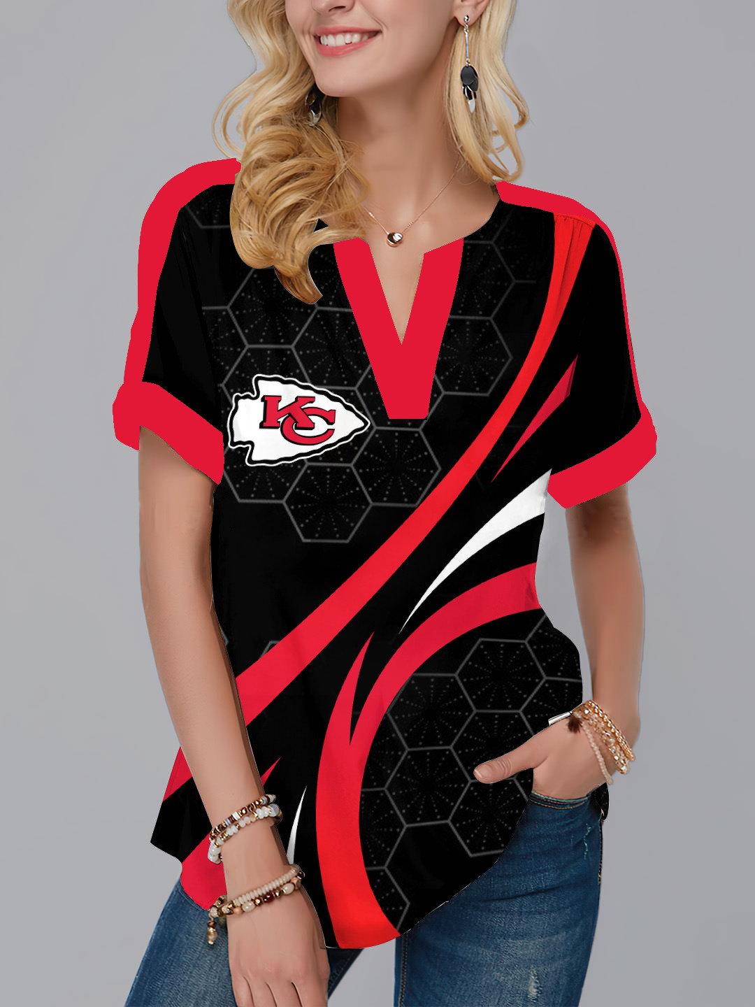 Kansas City Chiefs Fashion Short Sleeve V-Neck Shirt AZSSV282