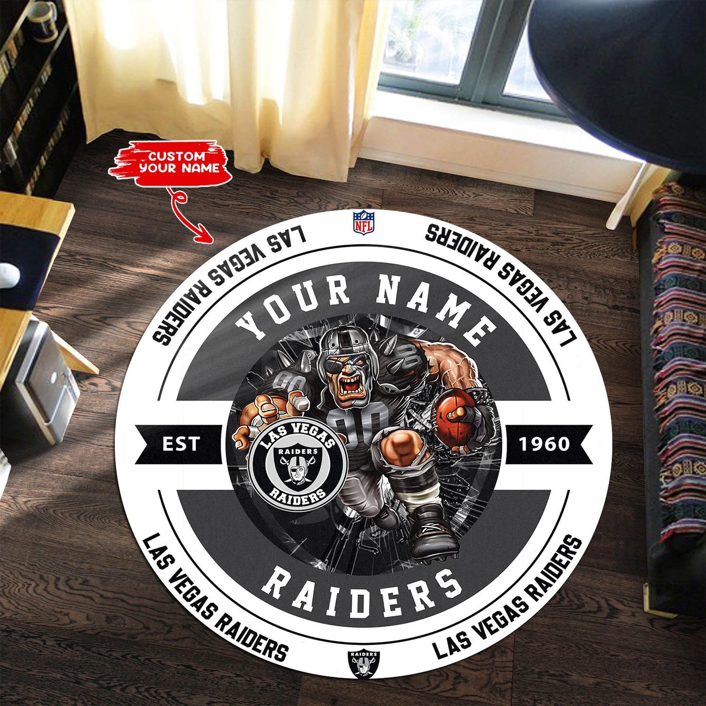 Las Vegas Raiders Personalized Round Rug 98RRUG247