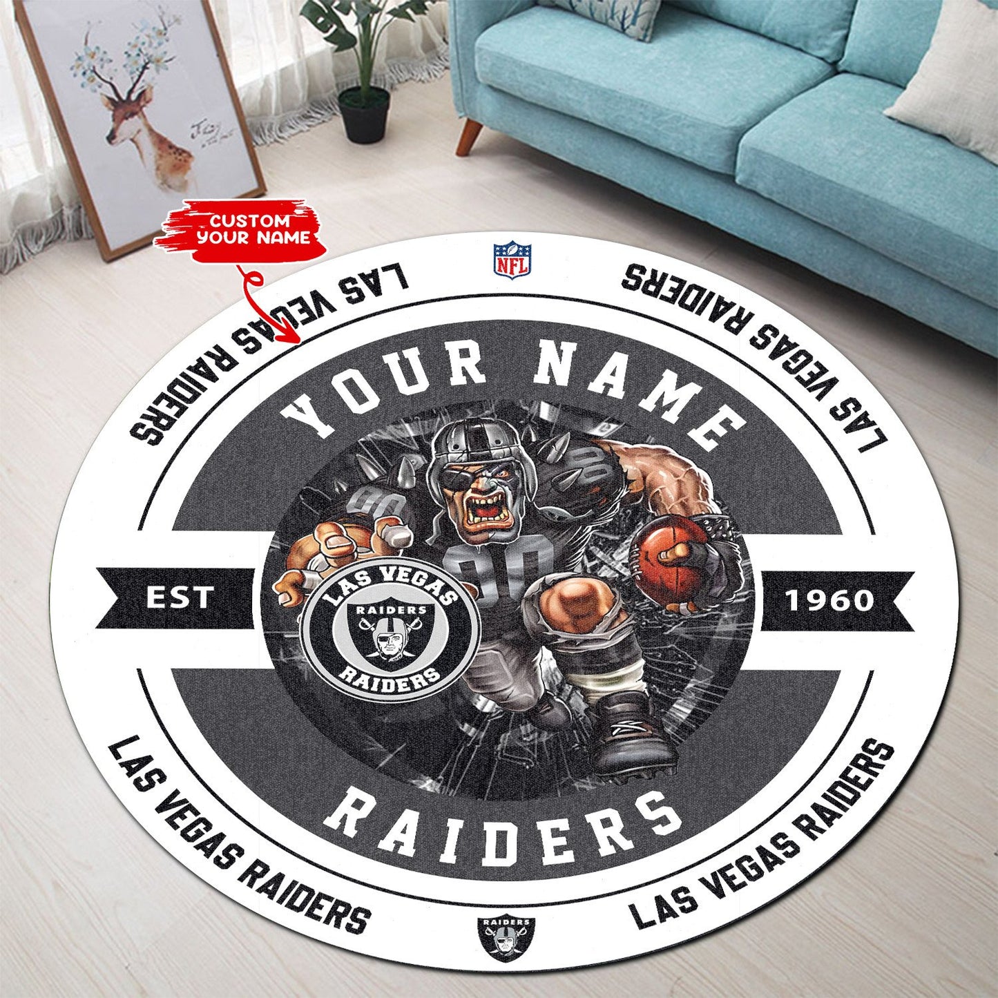 Las Vegas Raiders Personalized Round Rug 98RRUG247