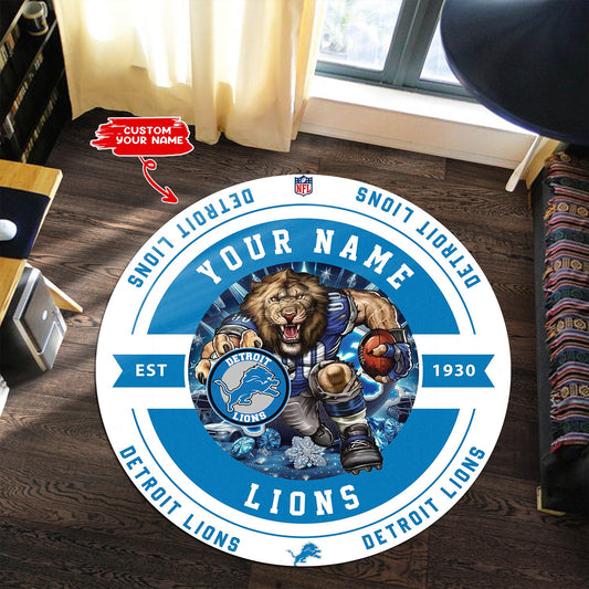 Detroit Lions Personalized Round Rug 98RRUG246