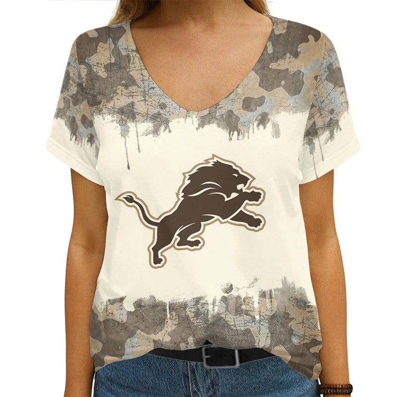 Detroit Lions V-neck Women T-shirt AGCWTS625