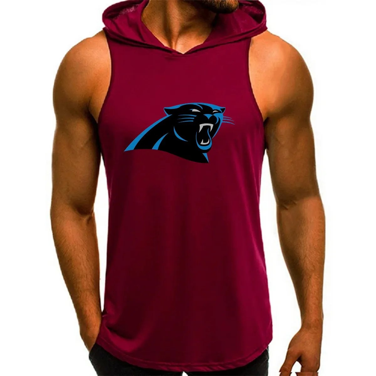 Carolina Panthers Man Gym-Sport Hoodie Vest BGMGSH014