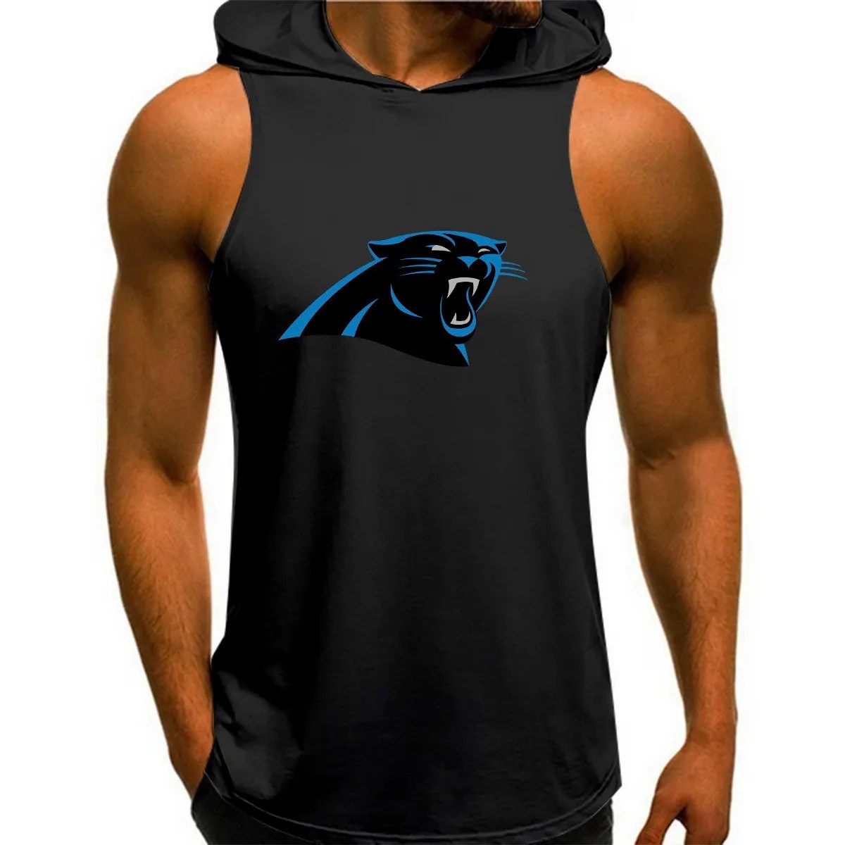 Carolina Panthers Man Gym-Sport Hoodie Vest BGMGSH014