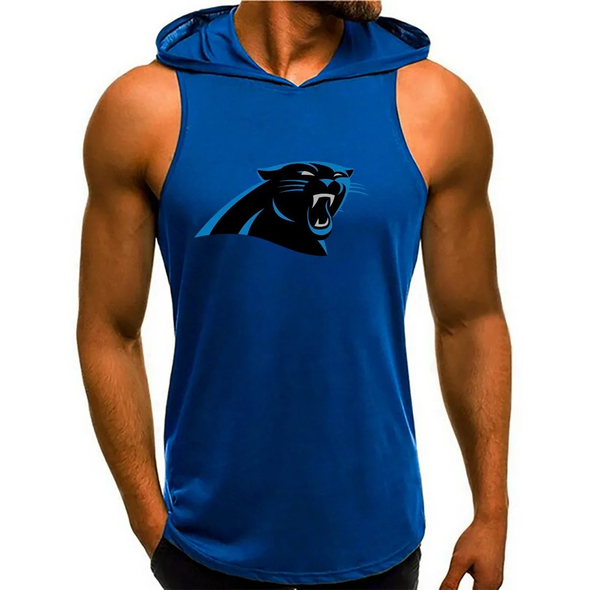 Carolina Panthers Man Gym-Sport Hoodie Vest BGMGSH014