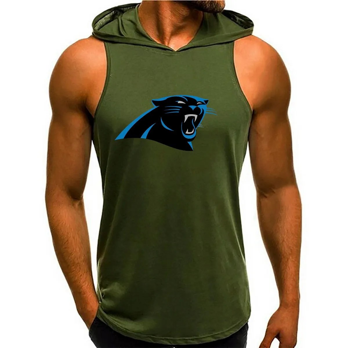 Carolina Panthers Man Gym-Sport Hoodie Vest BGMGSH014