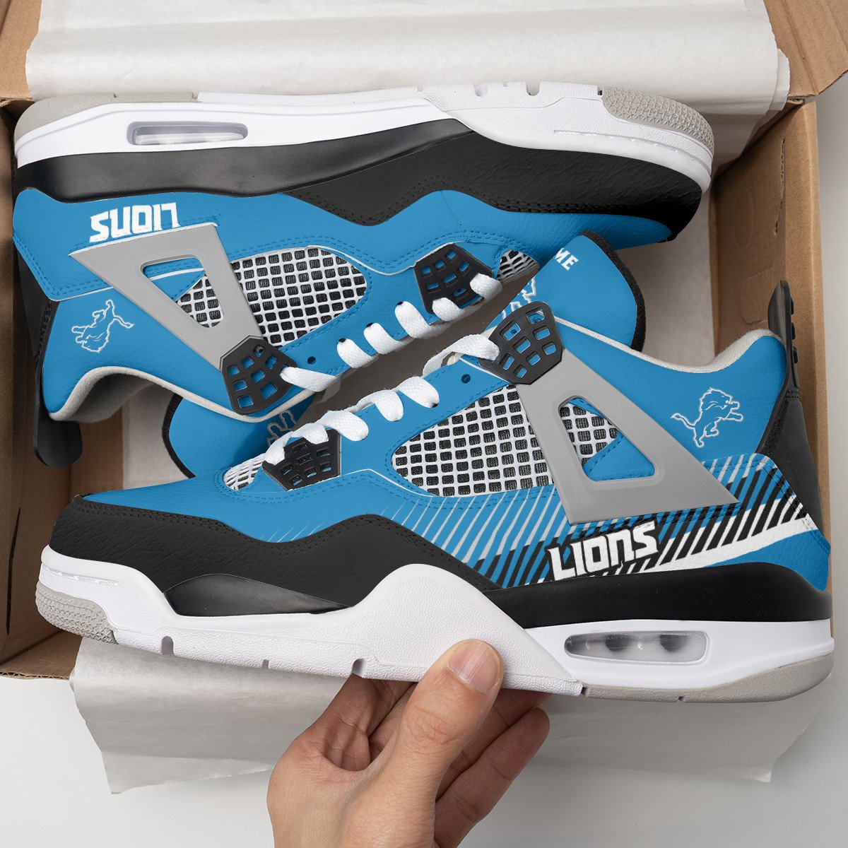 Detroit Lions Personalized AJ4 Sneaker BGAJ4S368
