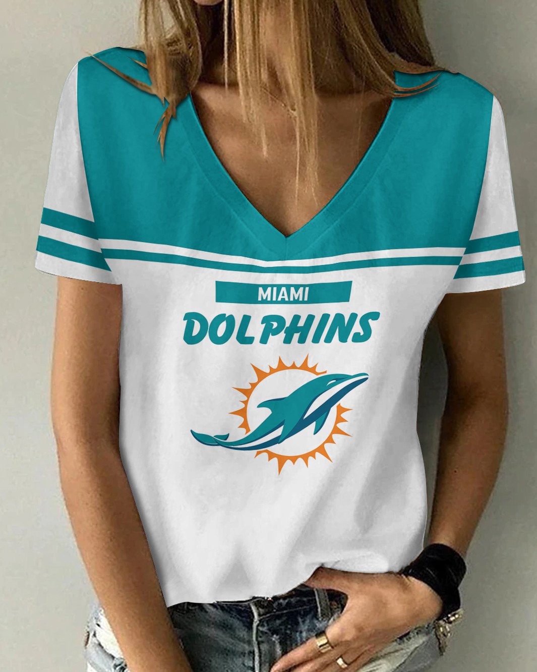 Miami Dolphins V-neck Women T-shirt AGCWTS636