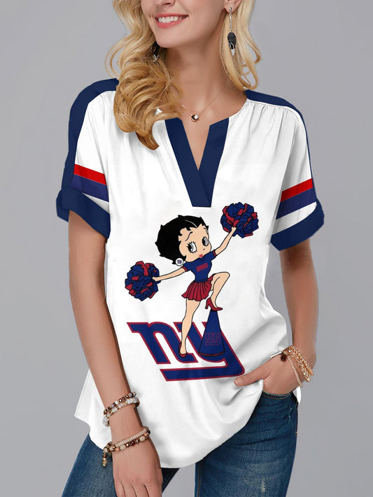 New York Giants Fashion Short Sleeve V-Neck Shirt AZSSV288