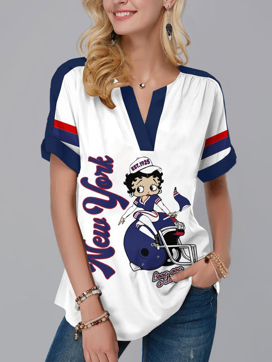 New York Giants Fashion Short Sleeve V-Neck Shirt AZSSV287
