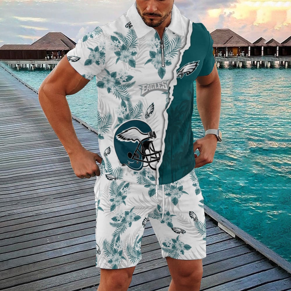 Philadelphia Eagles Zip Polo Shirt And Shorts Men AZPLZ296