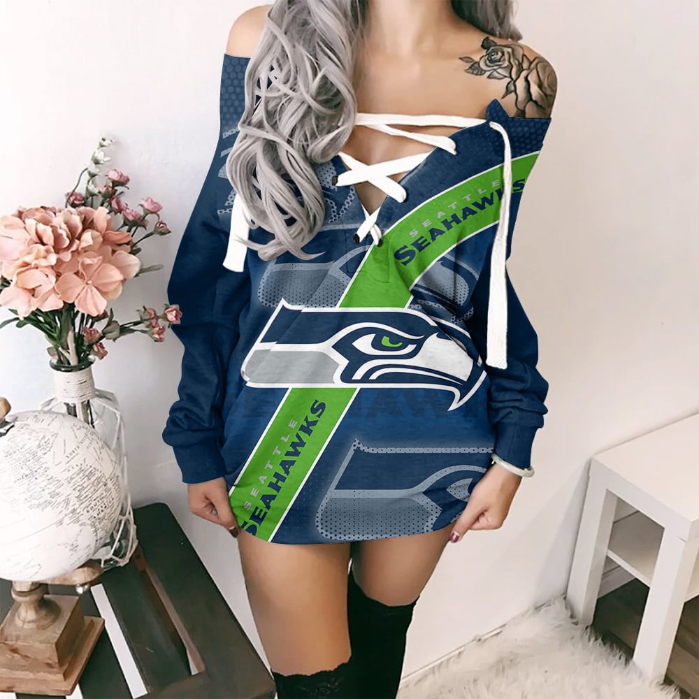 Seattle Seahawks Personalized Lace-Up Sweatshirt BGLU095