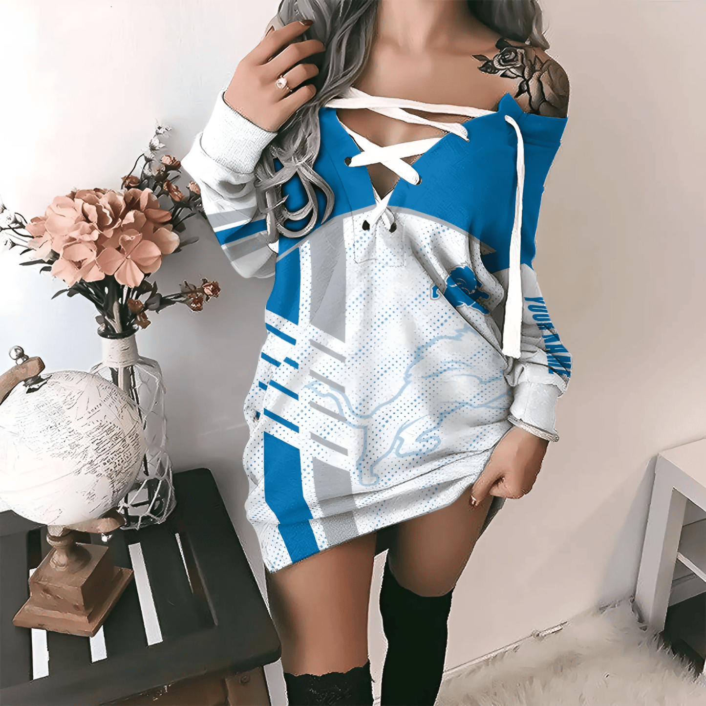 Detroit Lions Personalized Lace-Up Sweatshirt BGLU090