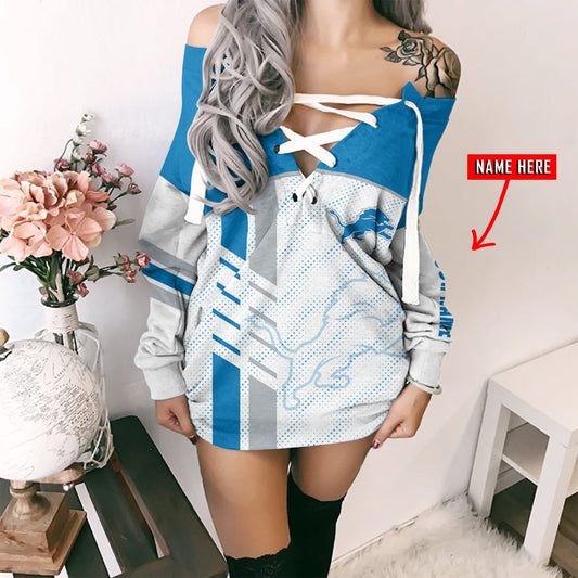Detroit Lions Personalized Lace-Up Sweatshirt BGLU090