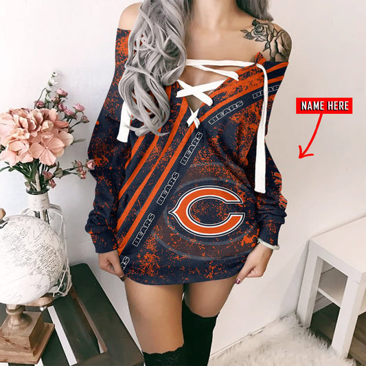 Chicago Bears Personalized  Lace-Up Sweatshirt BGLU099