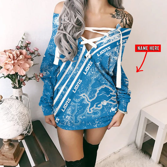Detroit Lions Personalized  Lace-Up Sweatshirt BGLU098