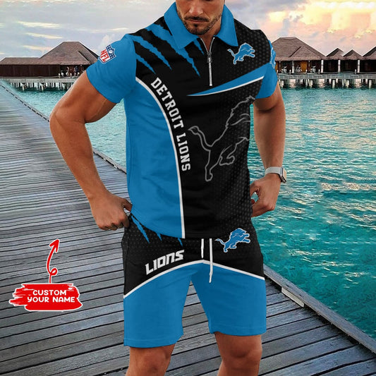 Detroit Lions Zip Polo Shirt And Shorts Men AZPLZ311