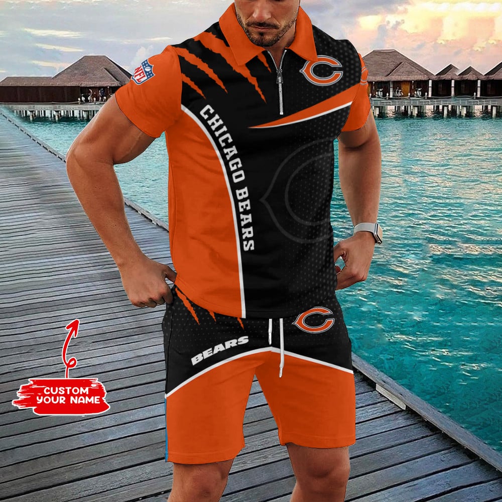 Chicago Bears Zip Polo Shirt And Shorts Men AZPLZ313