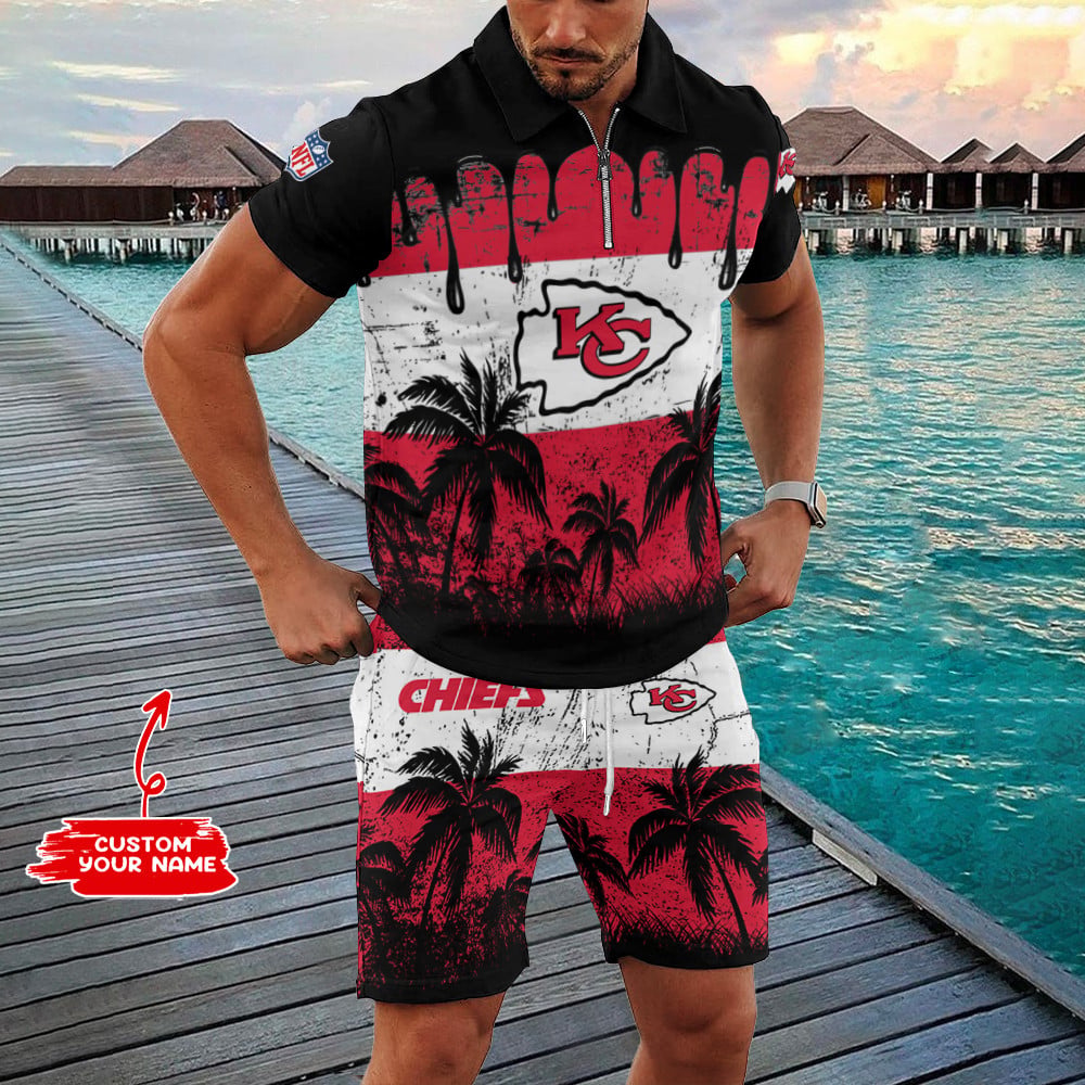 Kansas City Chiefs Zip Polo Shirt And Shorts Men AZPLZ314