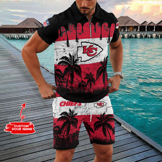 Kansas City Chiefs Zip Polo Shirt And Shorts Men AZPLZ314
