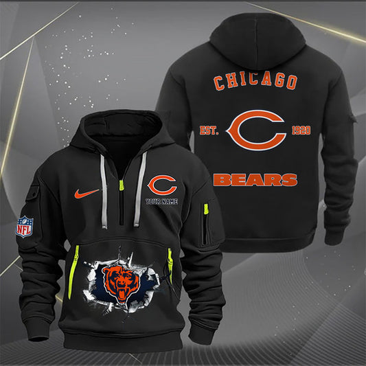 Chicago Bears  New Personalized Quarter Zip Hoodie Limited Edition AZBTQZH000138