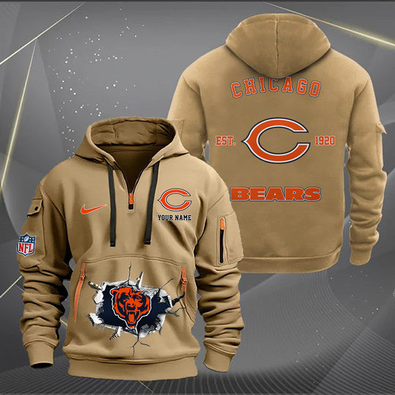 Chicago Bears  New Personalized Quarter Zip Hoodie Limited Edition AZBTQZH000138