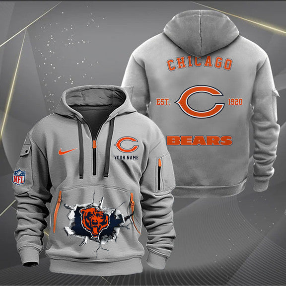 Chicago Bears  New Personalized Quarter Zip Hoodie Limited Edition AZBTQZH000138