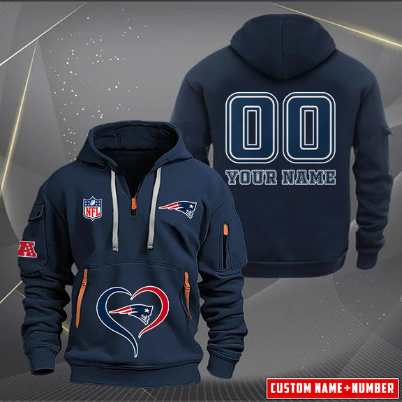 New England Patriots New Personalized Quarter Zip Hoodie Limited Edition AZBTQZH000150