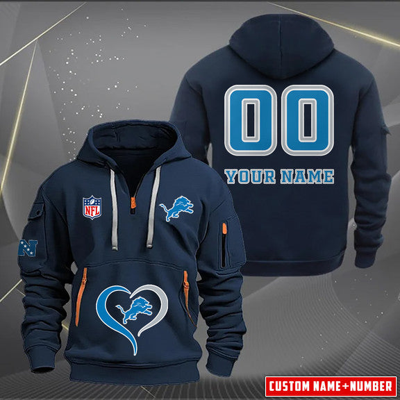 Detroit Lions  New Personalized Quarter Zip Hoodie Limited Edition AZBTQZH000149