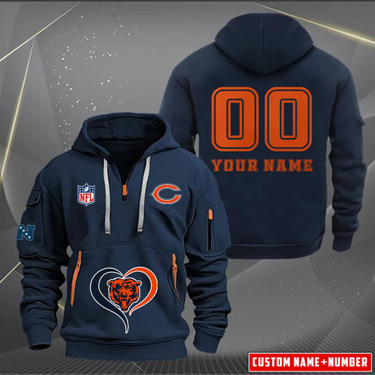 Chicago Bears  New Personalized Quarter Zip Hoodie Limited Edition AZBTQZH000143