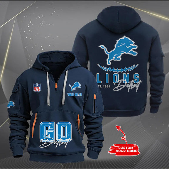 Detroit Lions  New Personalized Quarter Zip Hoodie Limited Edition AZBTQZH000160
