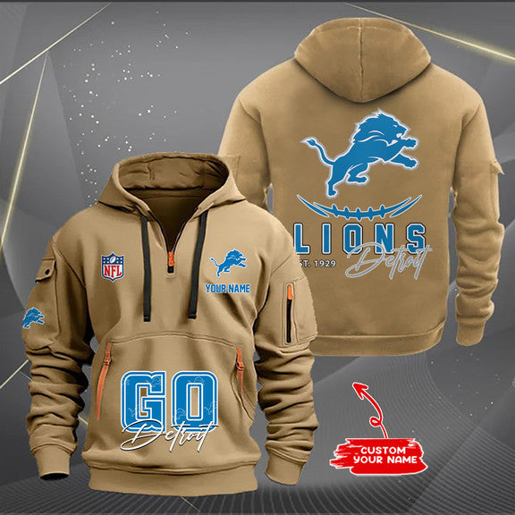 Detroit Lions  New Personalized Quarter Zip Hoodie Limited Edition AZBTQZH000160