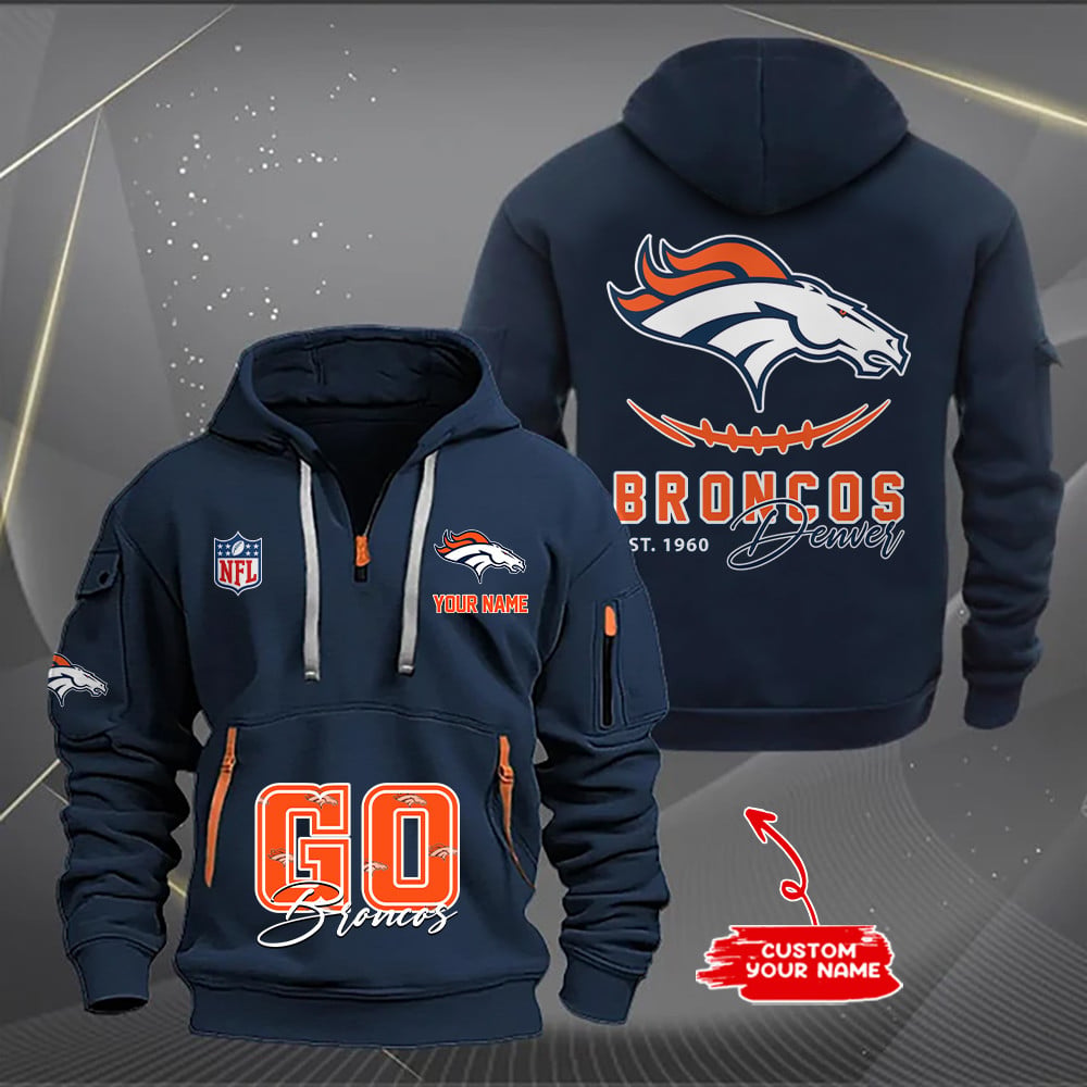 Denver Broncos  New Personalized Quarter Zip Hoodie Limited Edition AZBTQZH000154