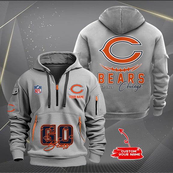 Chicago Bears  New Personalized Quarter Zip Hoodie Limited Edition AZBTQZH000152