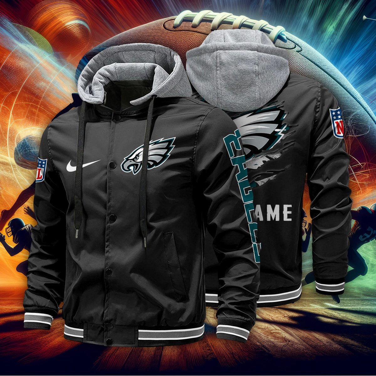 Philadelphia Eagles Personalized Baseball Jacket With Detachable Hood AZBTHBJK000014