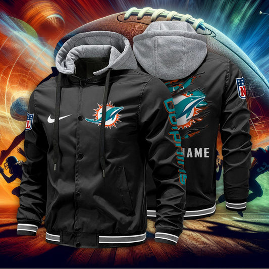 Miami Dolphins Personalized Baseball Jacket With Detachable Hood AZBTHBJK000011