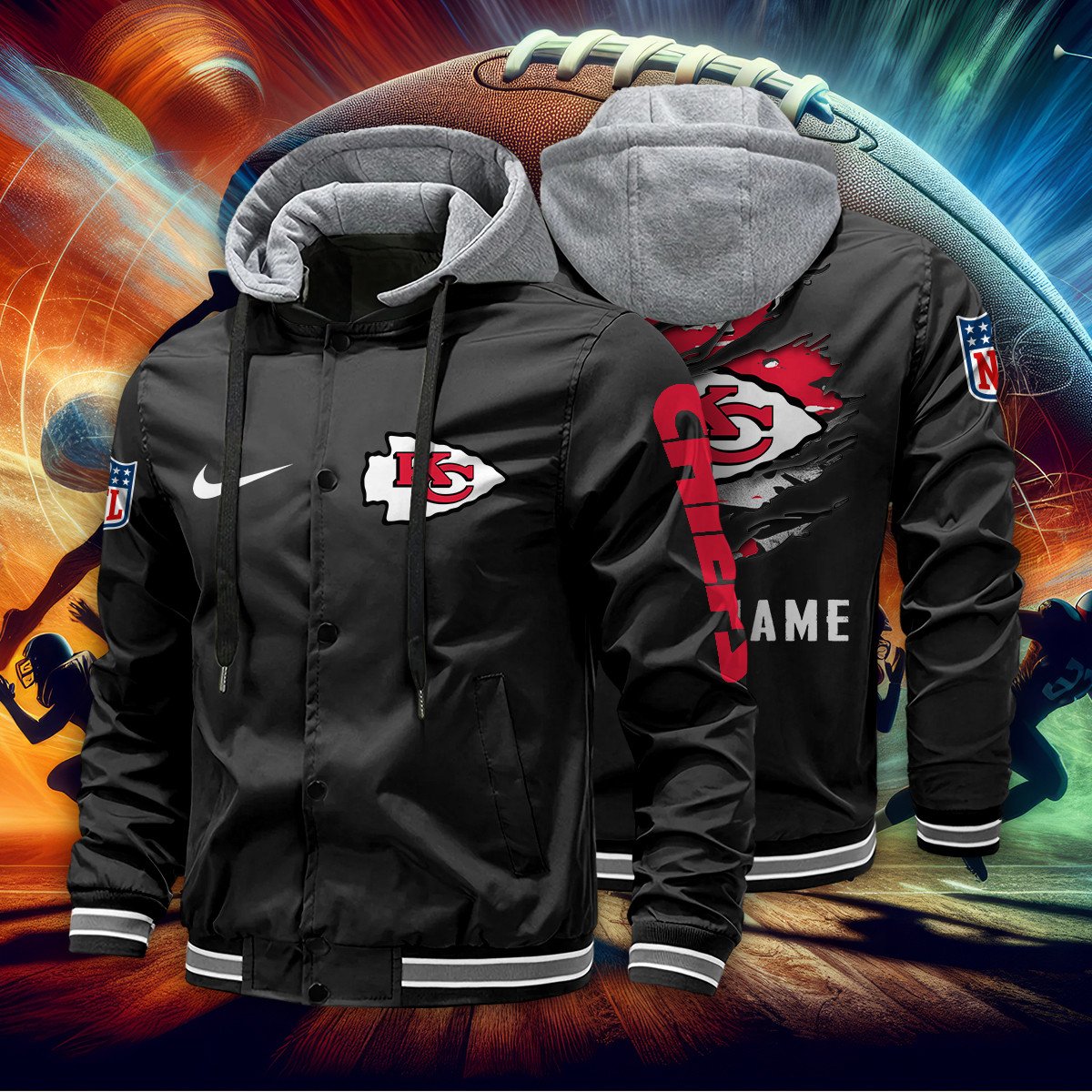 Kansas City Chiefs Personalized Baseball Jacket With Detachable Hood AZBTHBJK000009